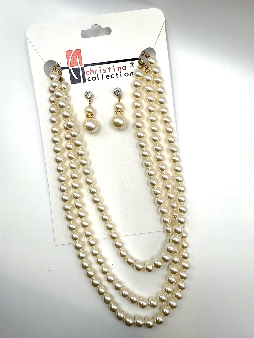 Ivory Pearl Multi-Strand Necklace & Earrings Set